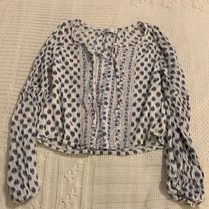 White and blue blouse; size small